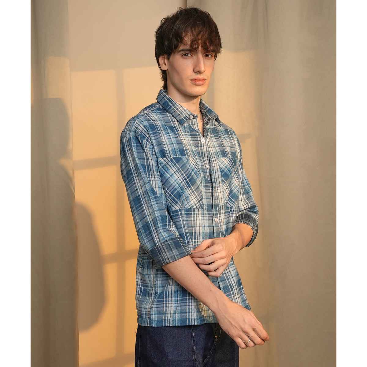 Campus Sutra Men's Tartan Plaid Shirt | Multicolour - M