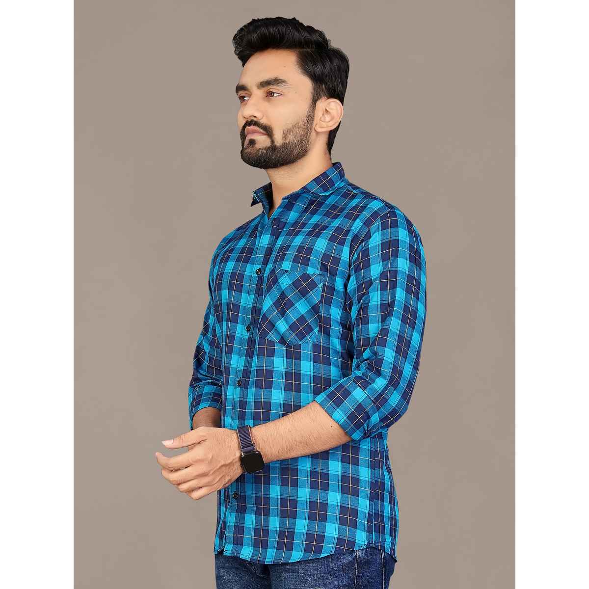 Allan Peter Men's Blue Checks Shirt | M