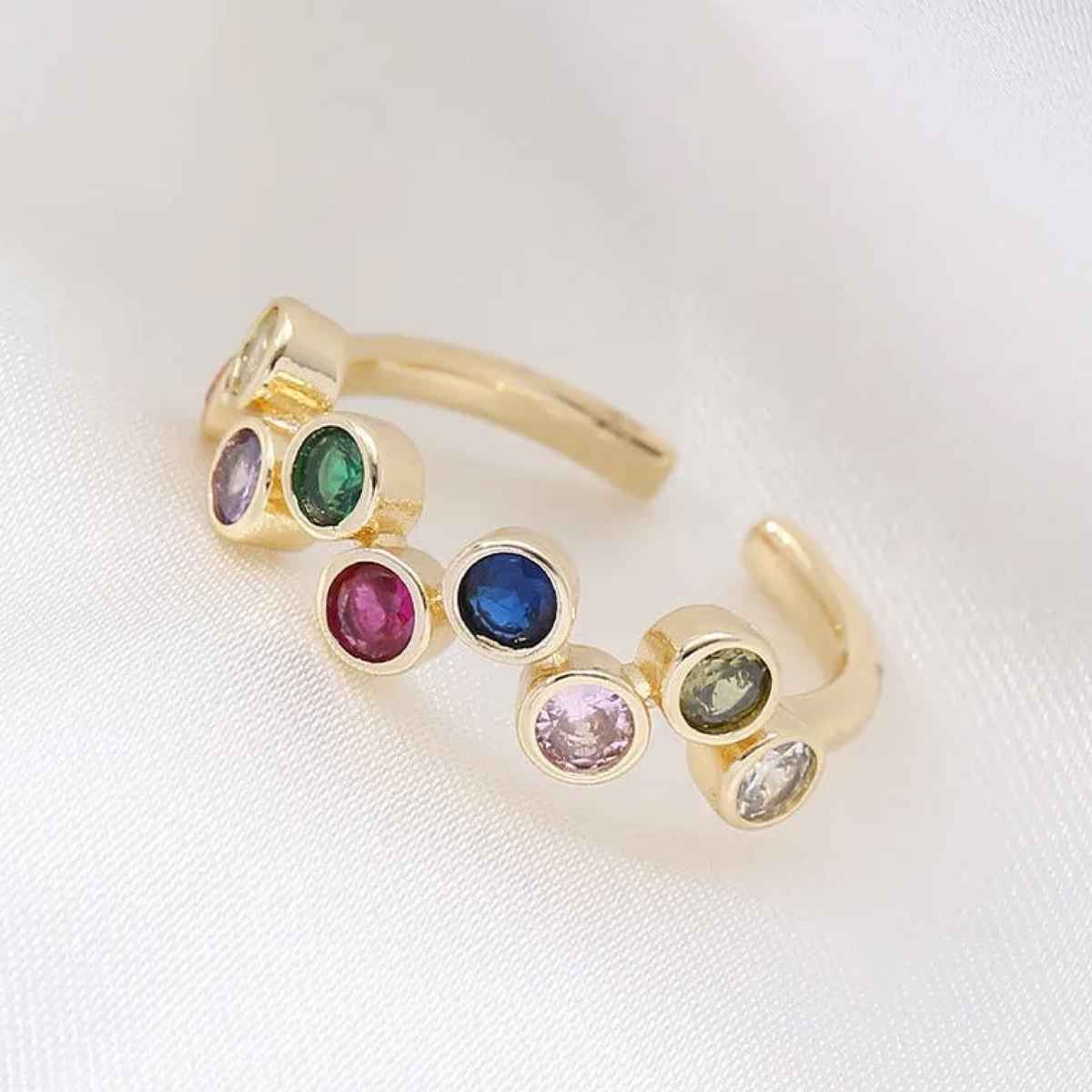 Just Lil Things Zig Zag Aligned Multicolor Stone Gold Rings | Jltr0169