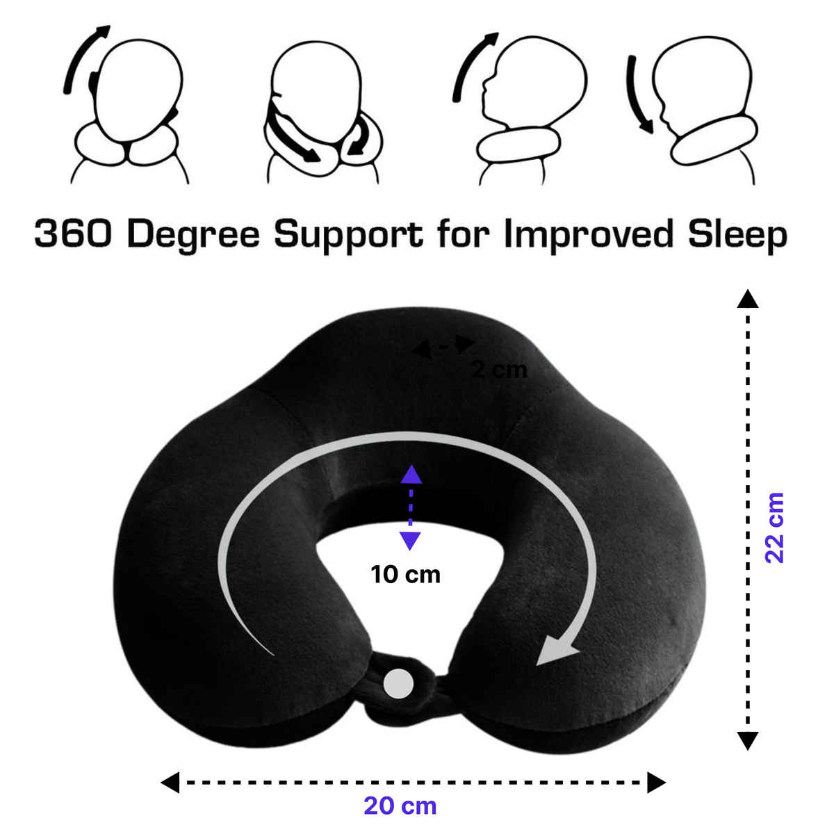 Billebon Unisex Memory Foam Travel Neck Pillow | Black - One Size