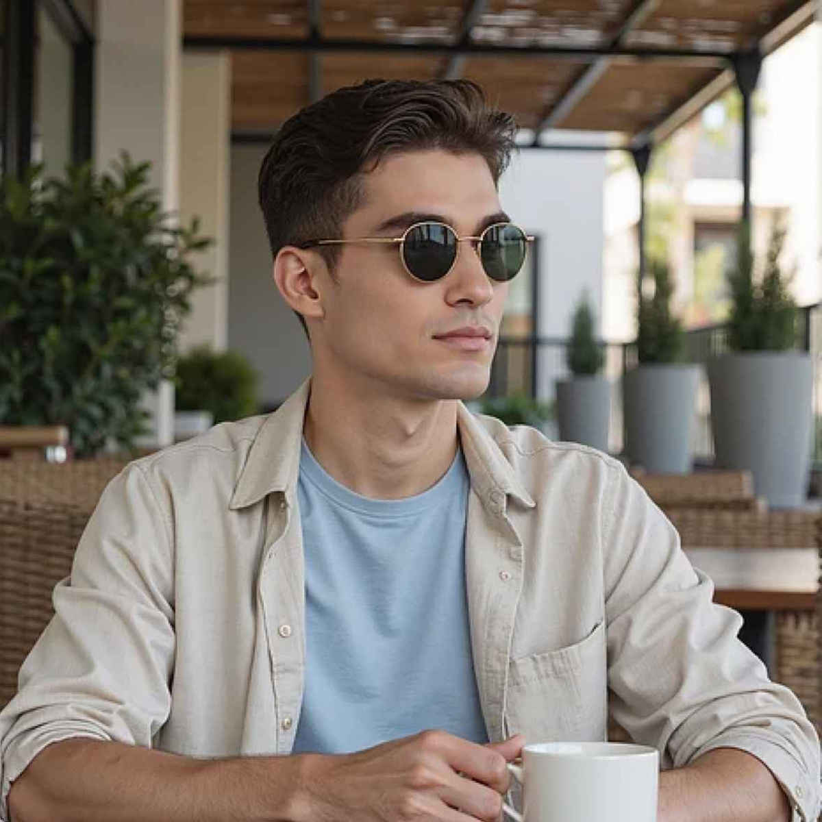 Vincent Chase By Lenskart Unisex Solid Metal Round Sunglasses | Gold - M