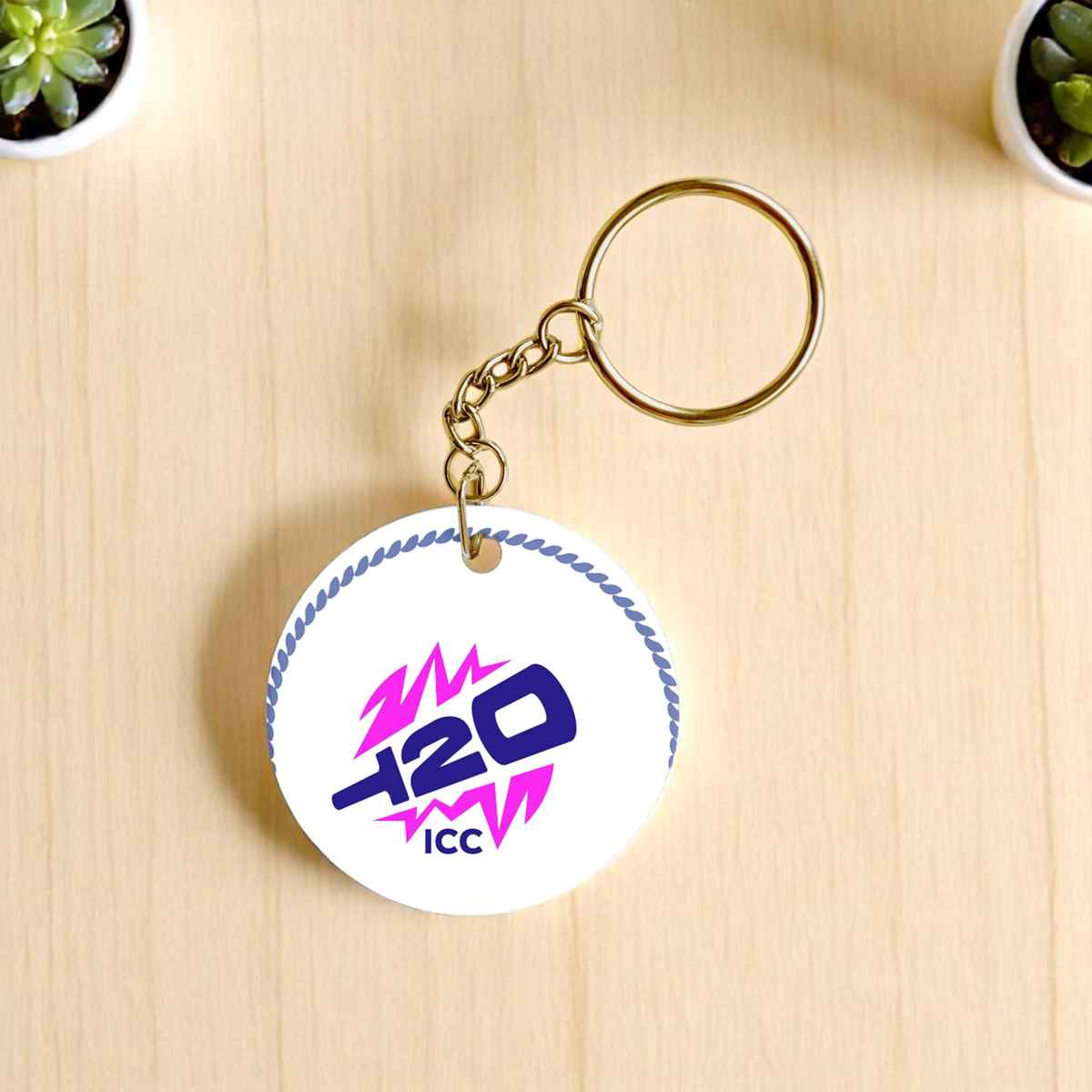 Wooden Keychain - Official ICC T20 World Cup Cricket (India)