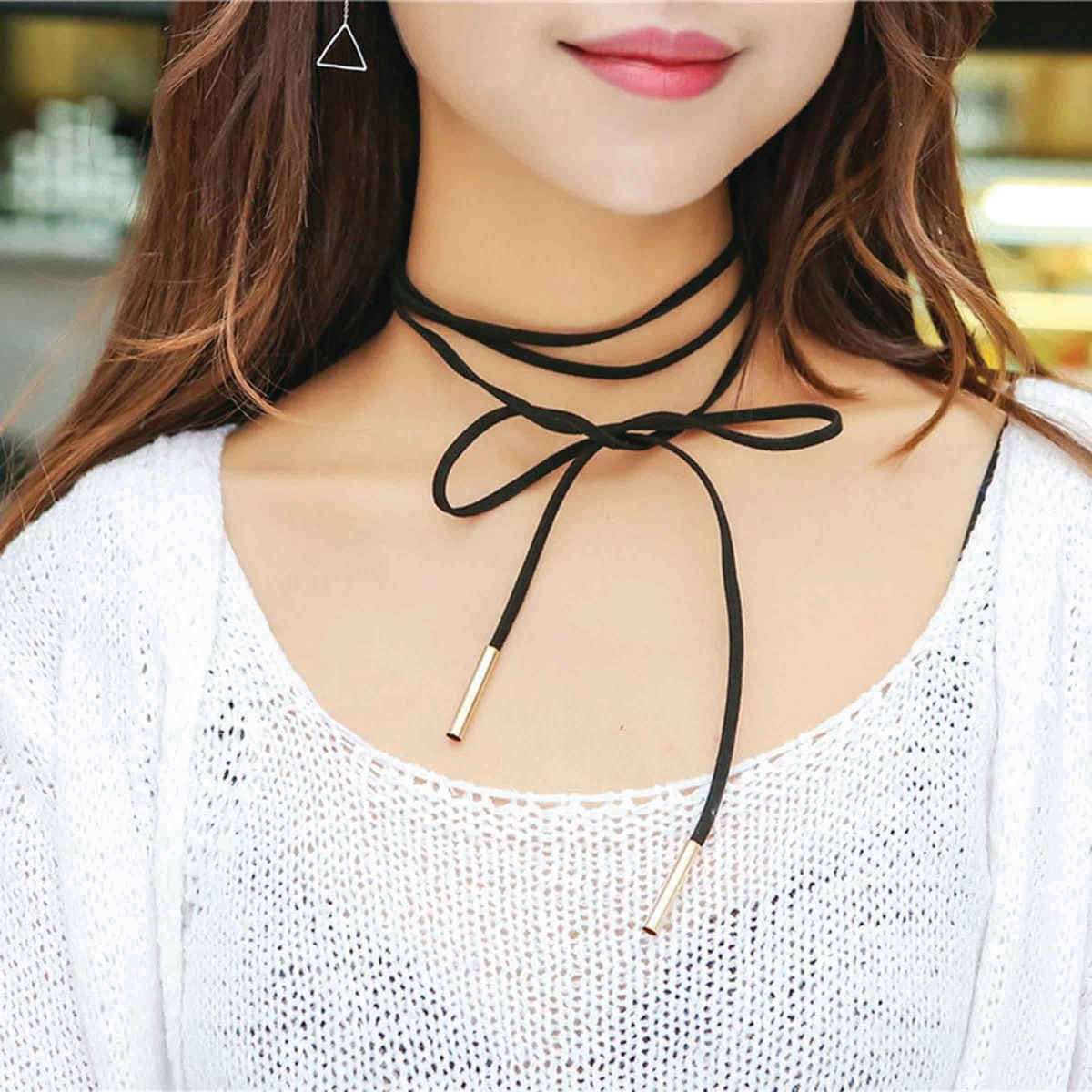 Shining Diva Fashion Set of 10 Stylish Black Fabric Lace Choker Necklace for Women and Girls Cmb272