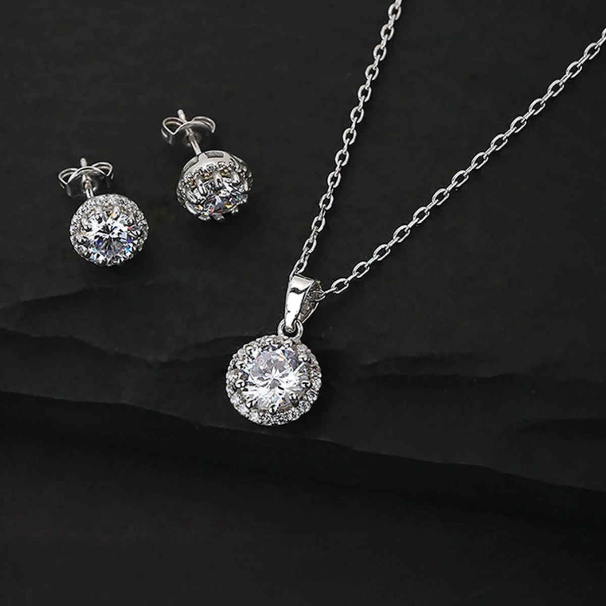 Carlton London Rhodium Plated with CZ Necklace and Earring Set | FJS3472