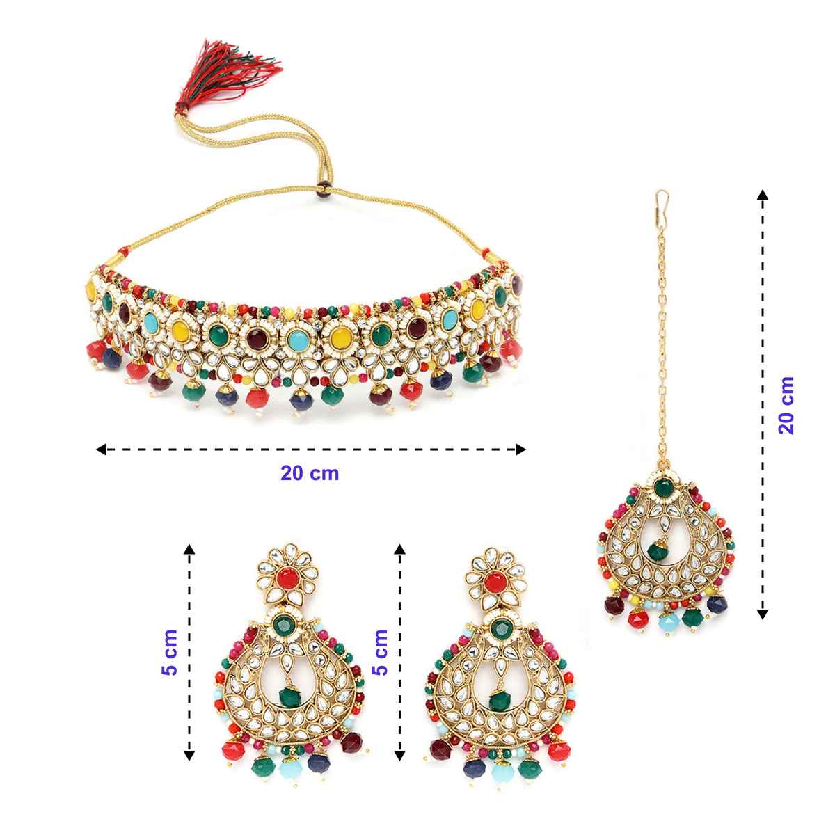 Sukkhi Fashionable Gold Plated Multi Kundan & Beads Studded Collar Necklace Set