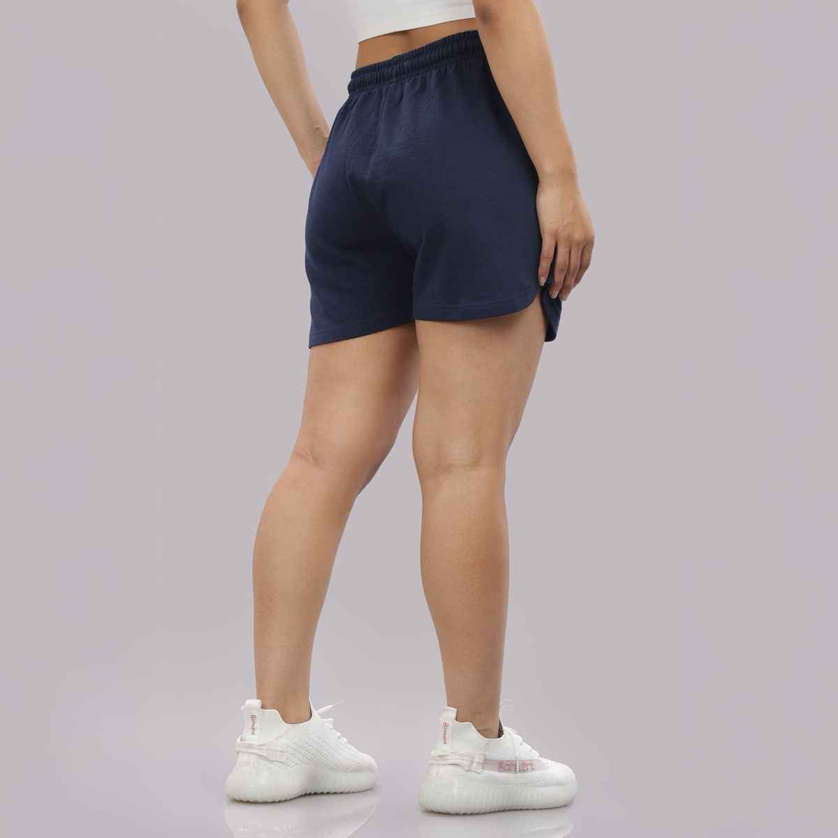 Springman Solid Blue Shorts With Elastic & Drawstring For Women | XL