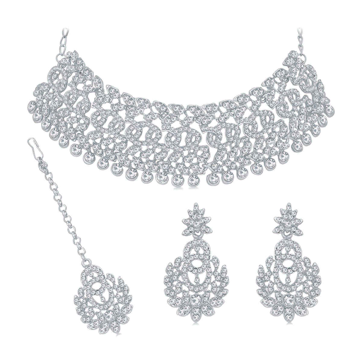 Sukkhi Delicate Party Wear Diamond Necklace Earring Jewellery Set For Women & Girls