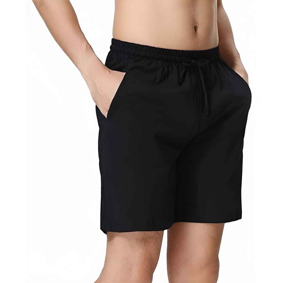 Springman Solid French Terry With Elastic & Drawstring Shorts For Men's | Black | M