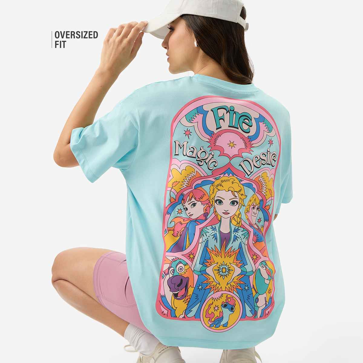 The Souled Store Women's Disney Fire Magic Desire Oversized T-shirt | Blue - S