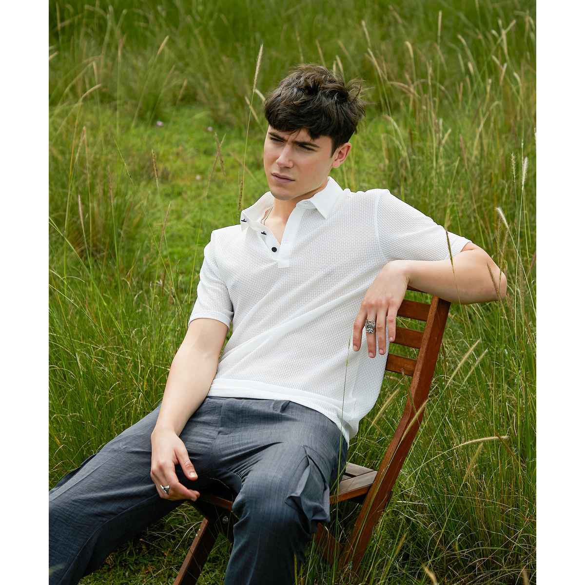 Campus Sutra Men's Warp-Tactile Polo T-shirt | White - S