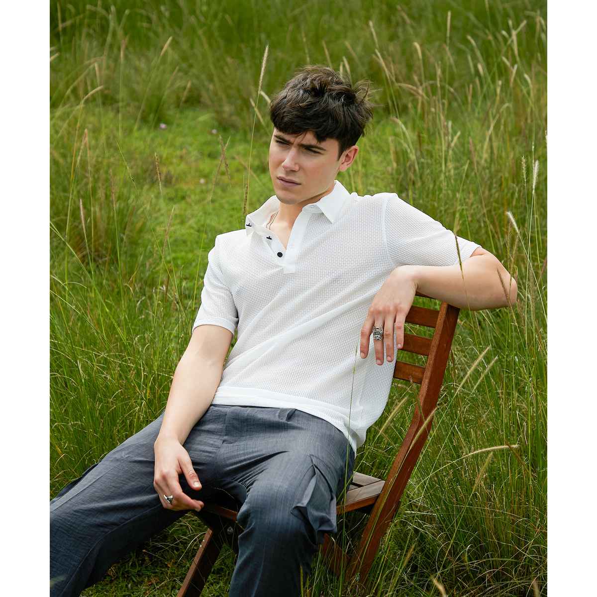 Campus Sutra Men's Warp - Tactile Polo T-shirt | Cream - M