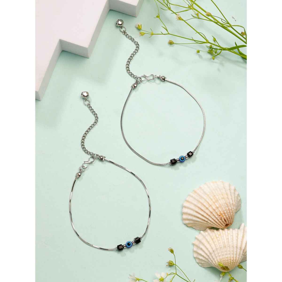 NVR Women's Silver-Plated Evil Eye Anklet | NVR2883