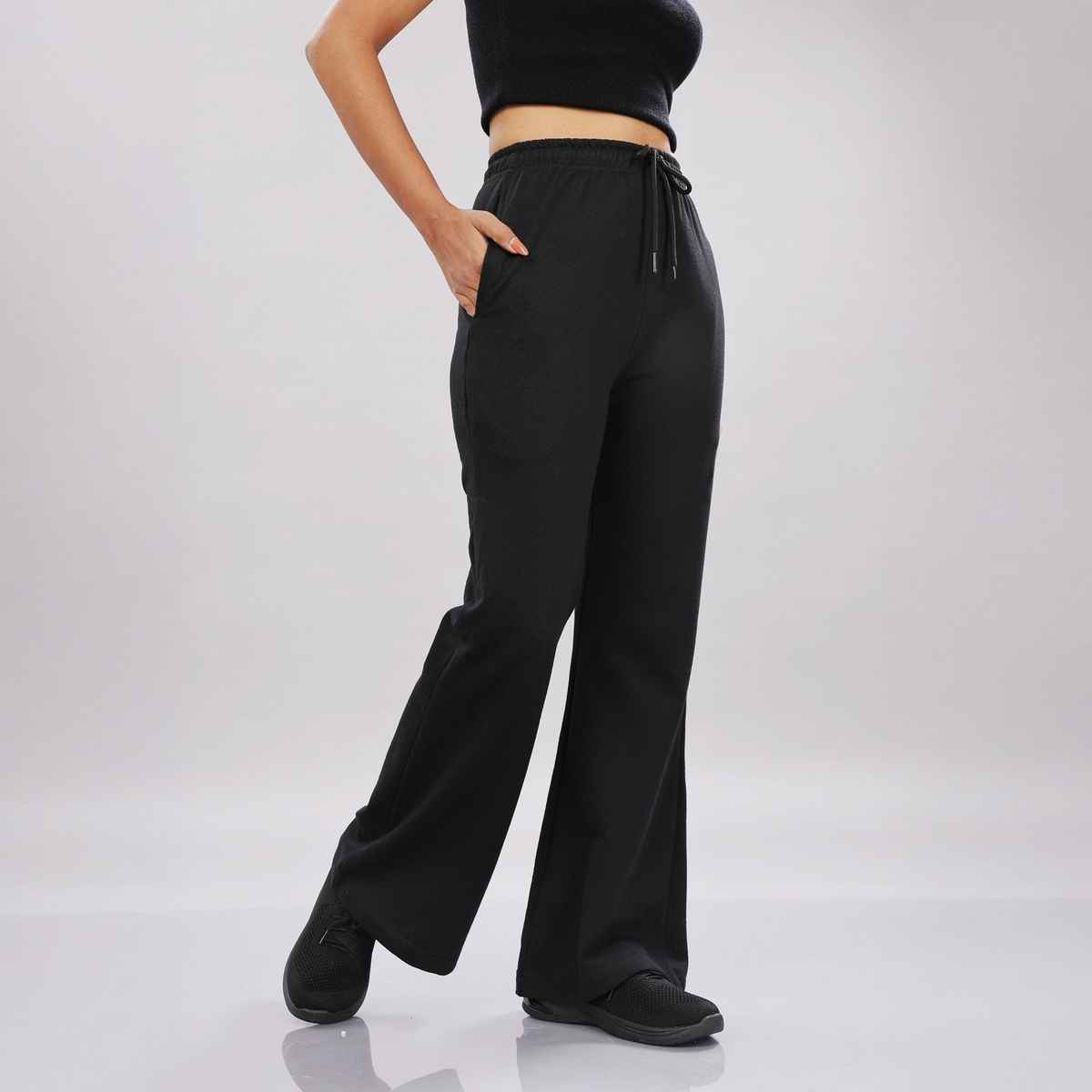 Springman Women's Solid Cotton Rich Baggy Track Pant | Black - XL