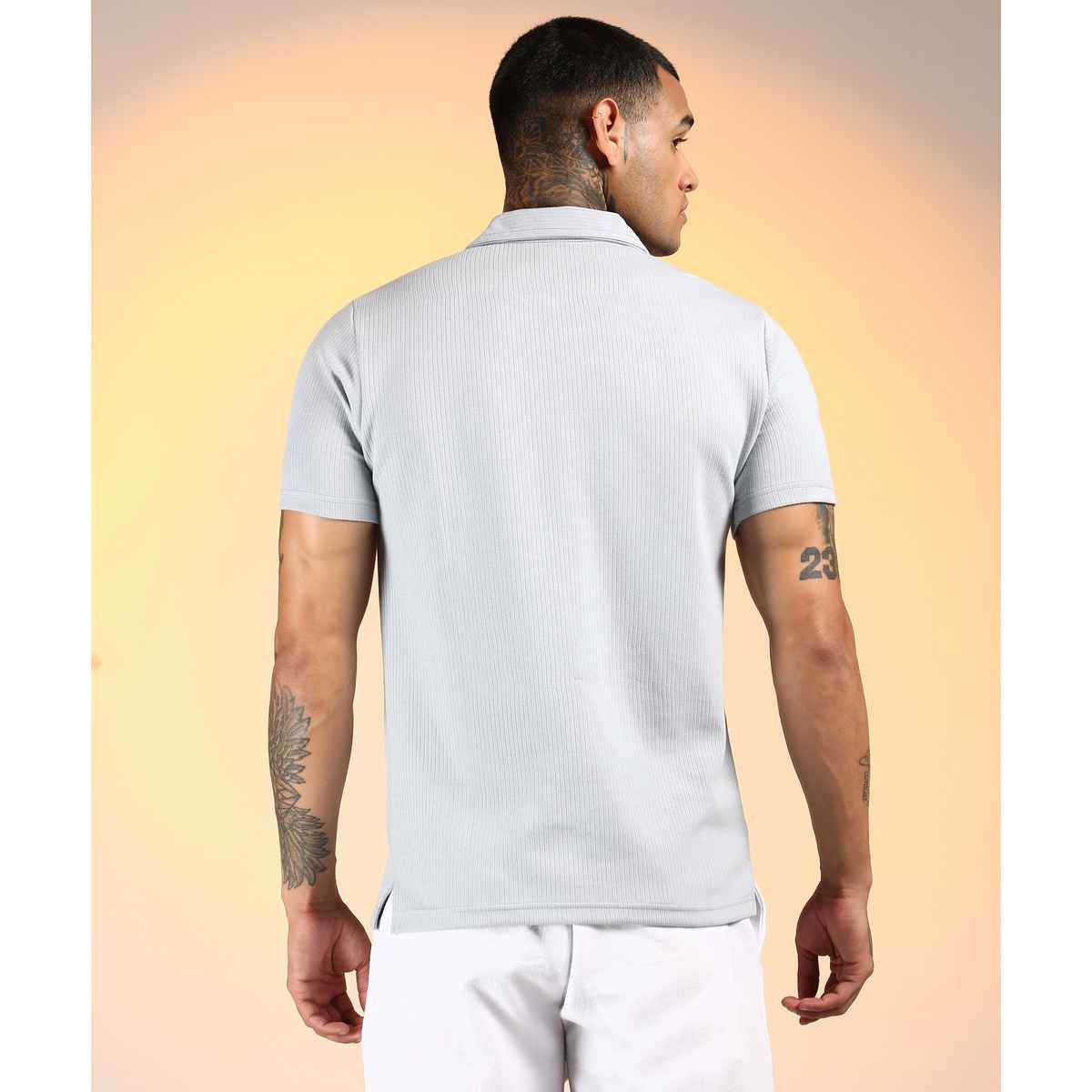 Campus Sutra Men's Ribbed Polo T-shirt | Blue - XL