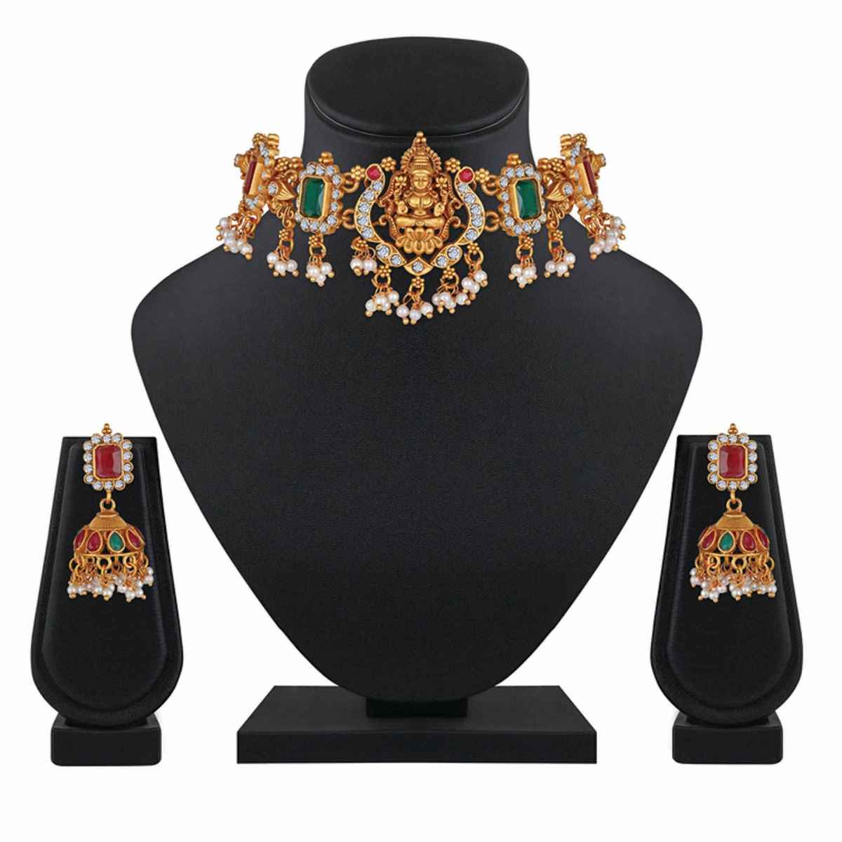 Shining Diva Fashion Stylish Design Pearl Choker Traditional Temple Jewellery Set for Women 13873s