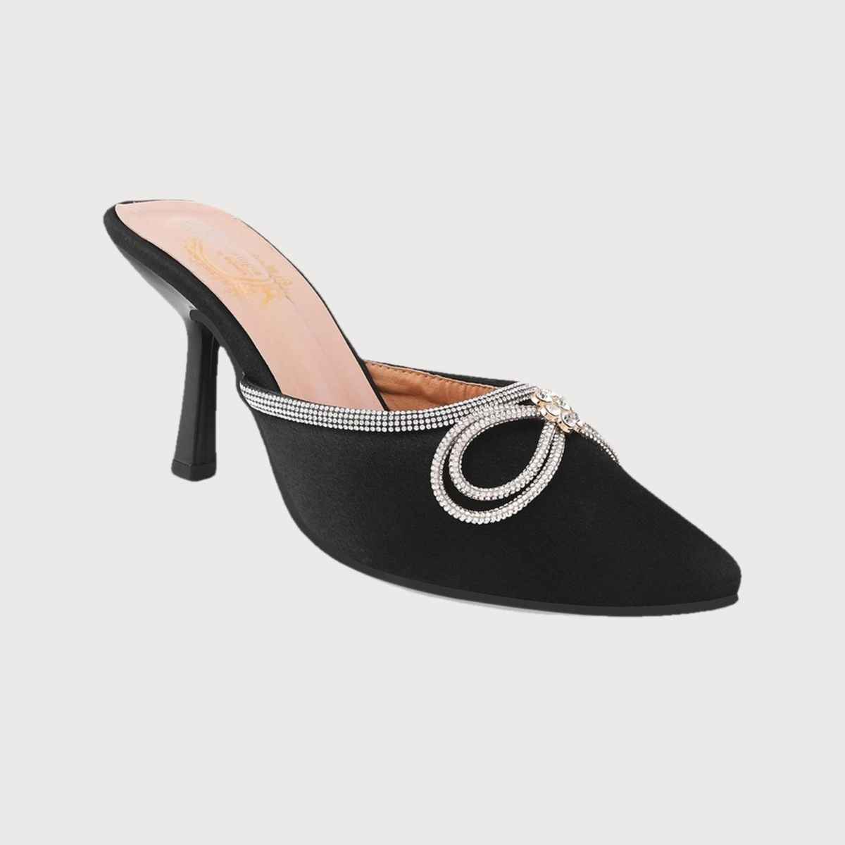 Shoetopia Crystal-Eembellished Black Heels For Women | UK 7