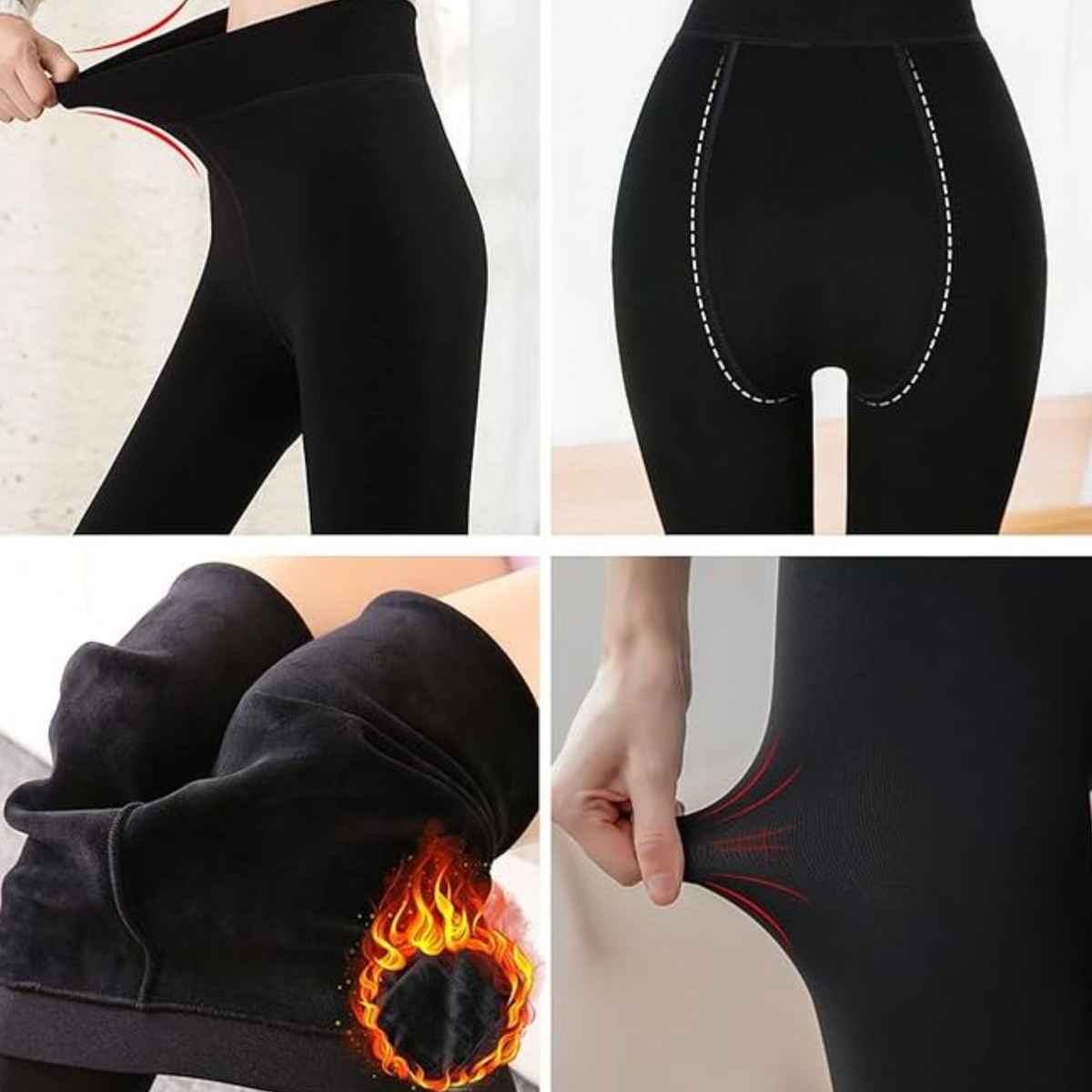 Blinkin Velvet Touch Thermal Stockings For Women - Black Warm Fleece Leggings For Women | Free Size