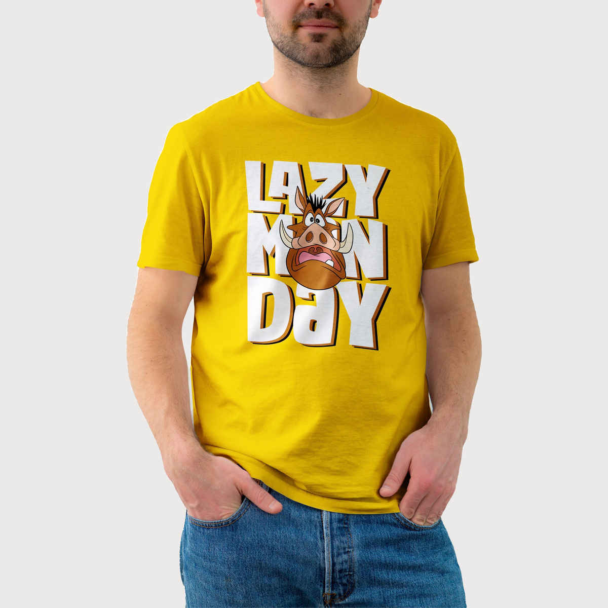 Bonorganik Men's Lazy Man Day Graphic Printed T-shirt | Yellow - L