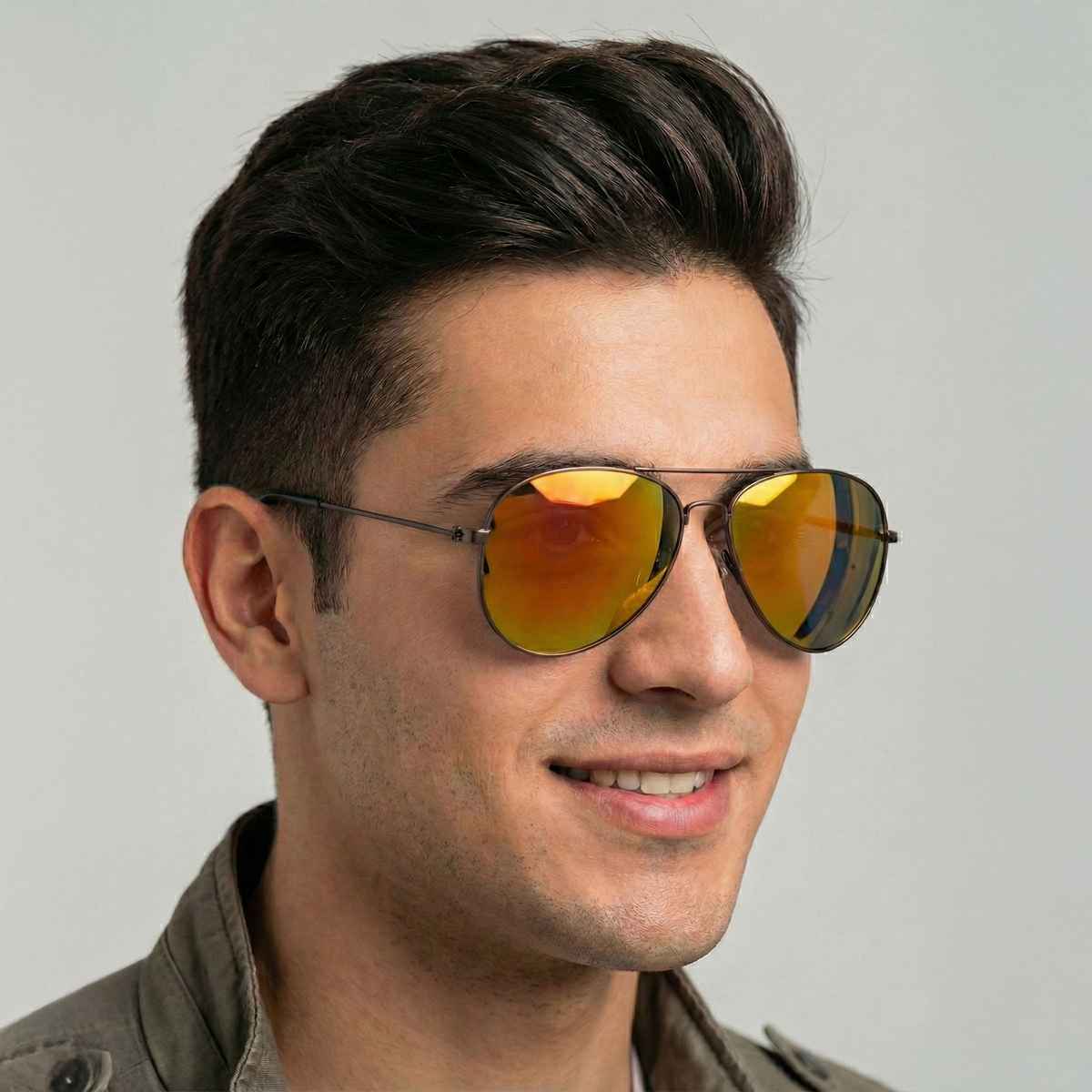 NuVew Unisex Aviator Mirrored Sunglasses | Brown & Golden Purple | Medium