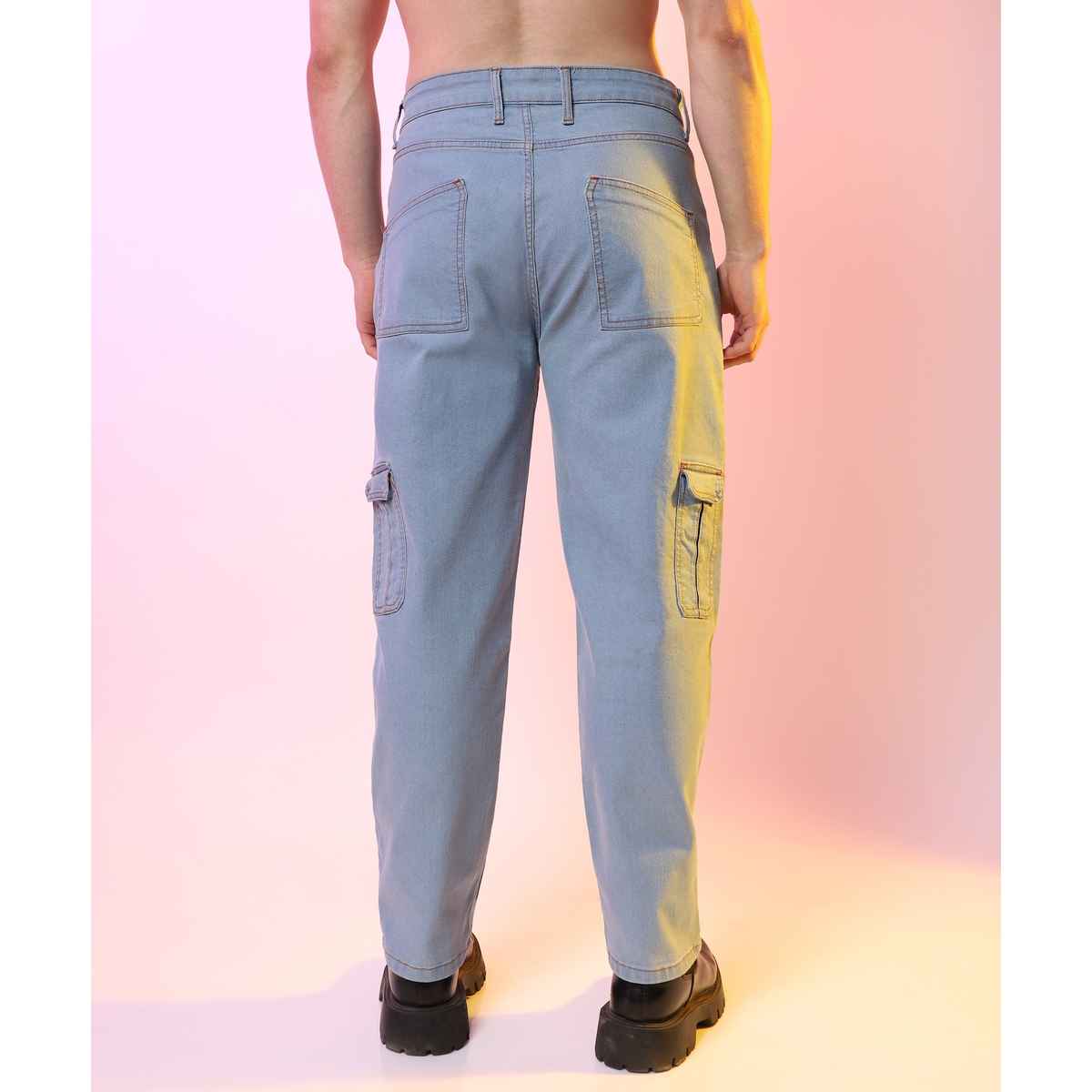 Campus Sutra Men's Straight Cargo Denim Jeans | Blue - 32