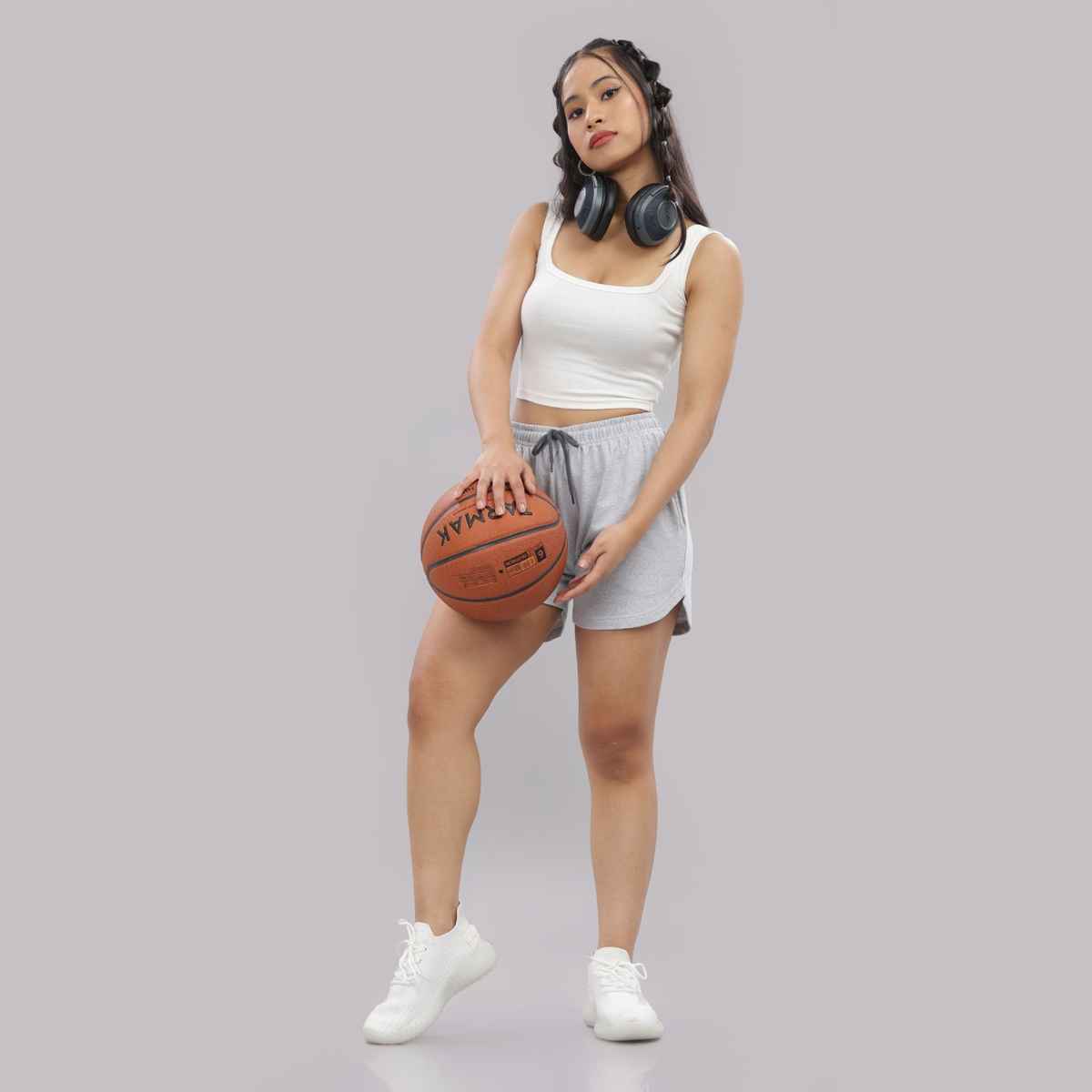 Springman Solid Grey Shorts With Elastic & Drawstring For Women | M