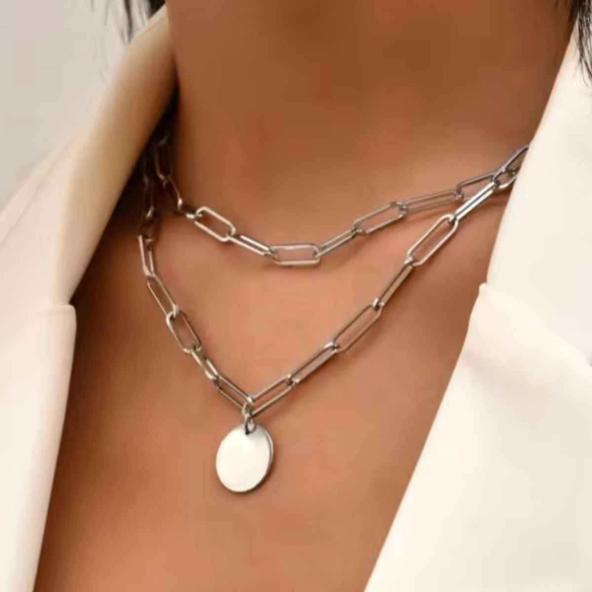 Just Lil Things Chain Link Silver Halo Pendant Silver Necklace | jltzn0013