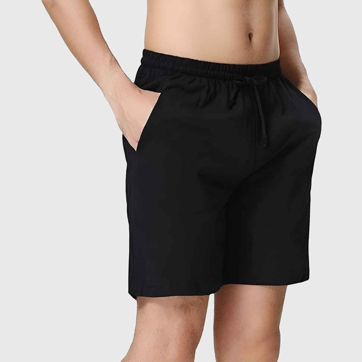 Springman Solid French Terry With Elastic & Drawstring Shorts For Men's | Black | XXL