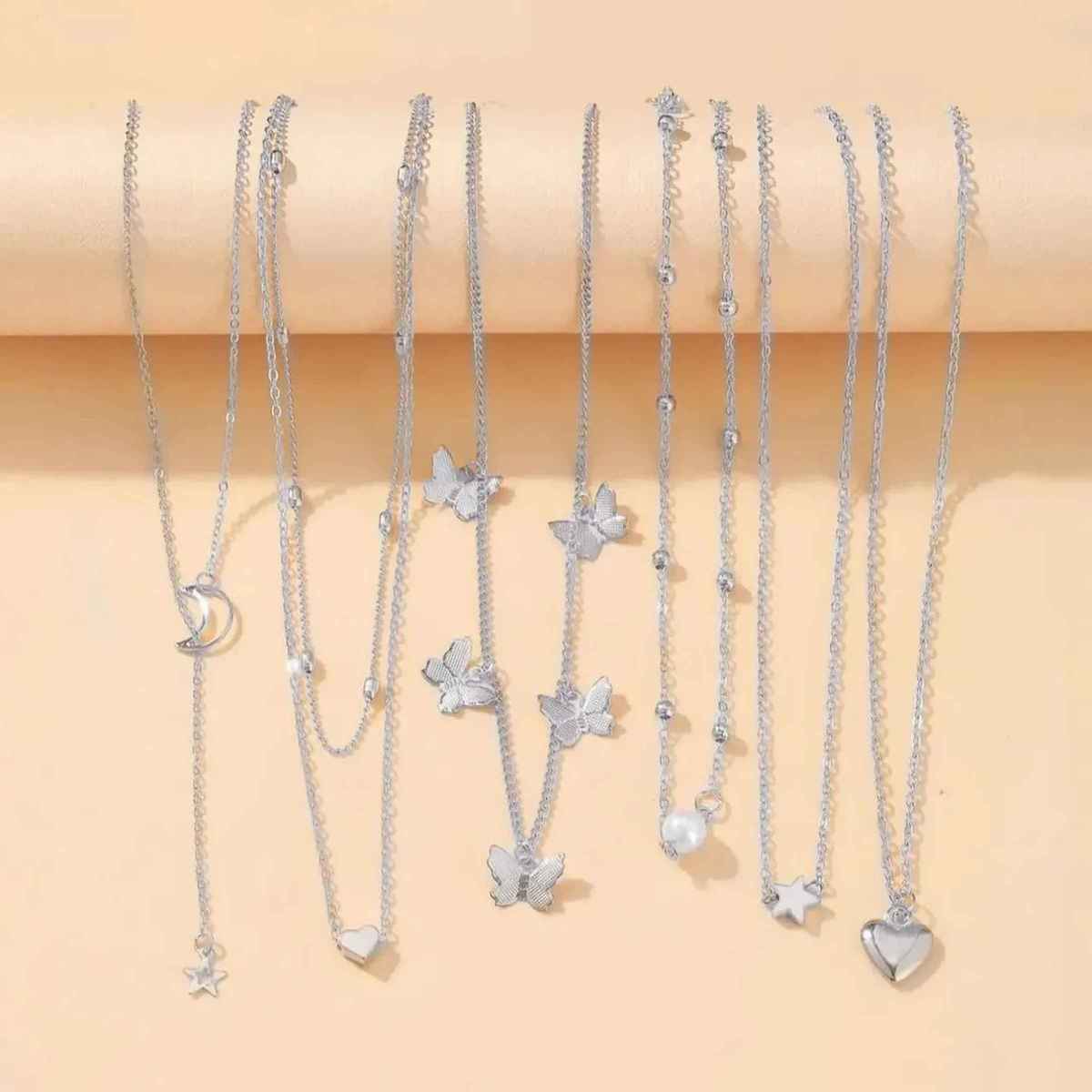 Shining Diva Fashion 6 Pcs Combo Latest Stylish Western Necklace Set for Women and Girls | 15857np