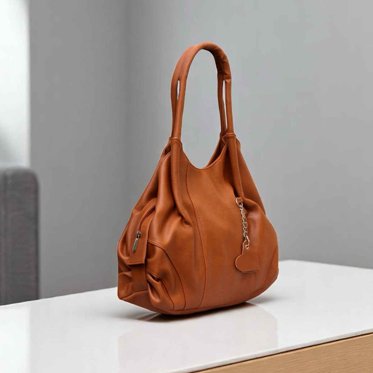 Fostelo Women's Vegan Leather Style Diva Handbags Shoulder Hobo Bag Ladies Purse | Tan | Large