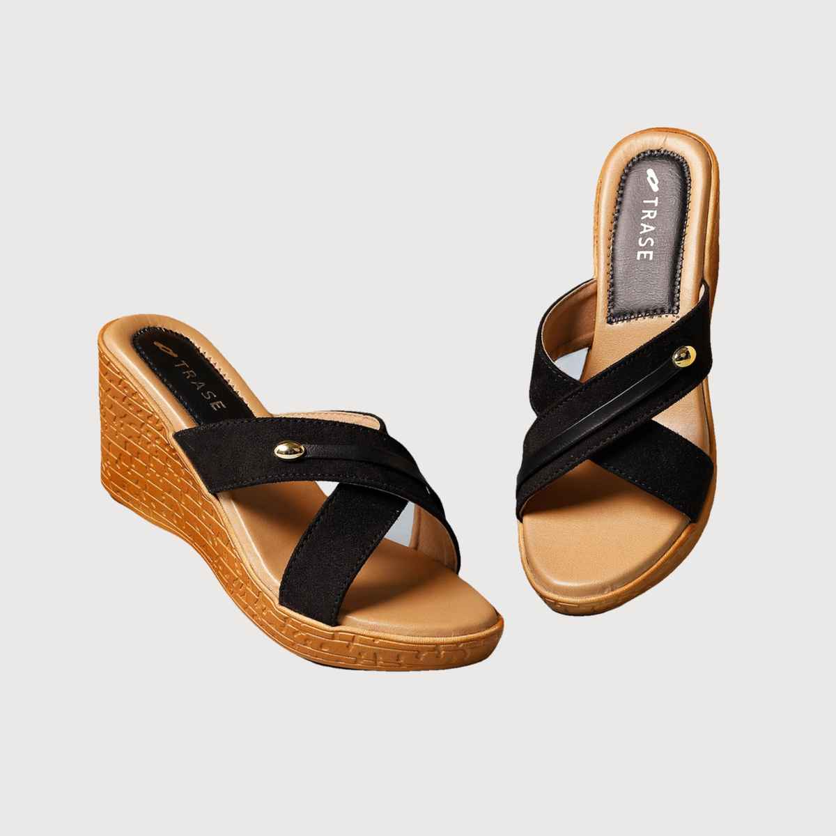 Trase Casual Wedges Heels Sandals For Women - Black | 6 UK