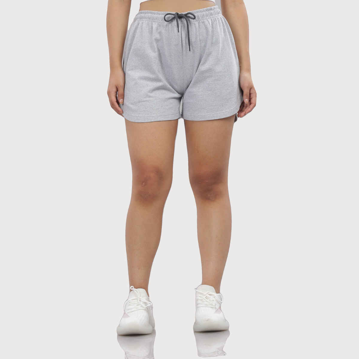 Springman Solid Grey Shorts With Elastic & Drawstring For Women | S