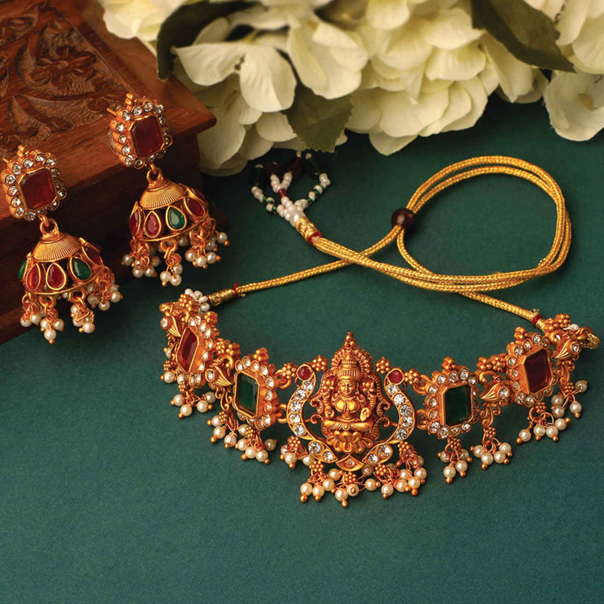 Shining Diva Fashion Stylish Design Pearl Choker Traditional Temple Jewellery Set for Women 13873s
