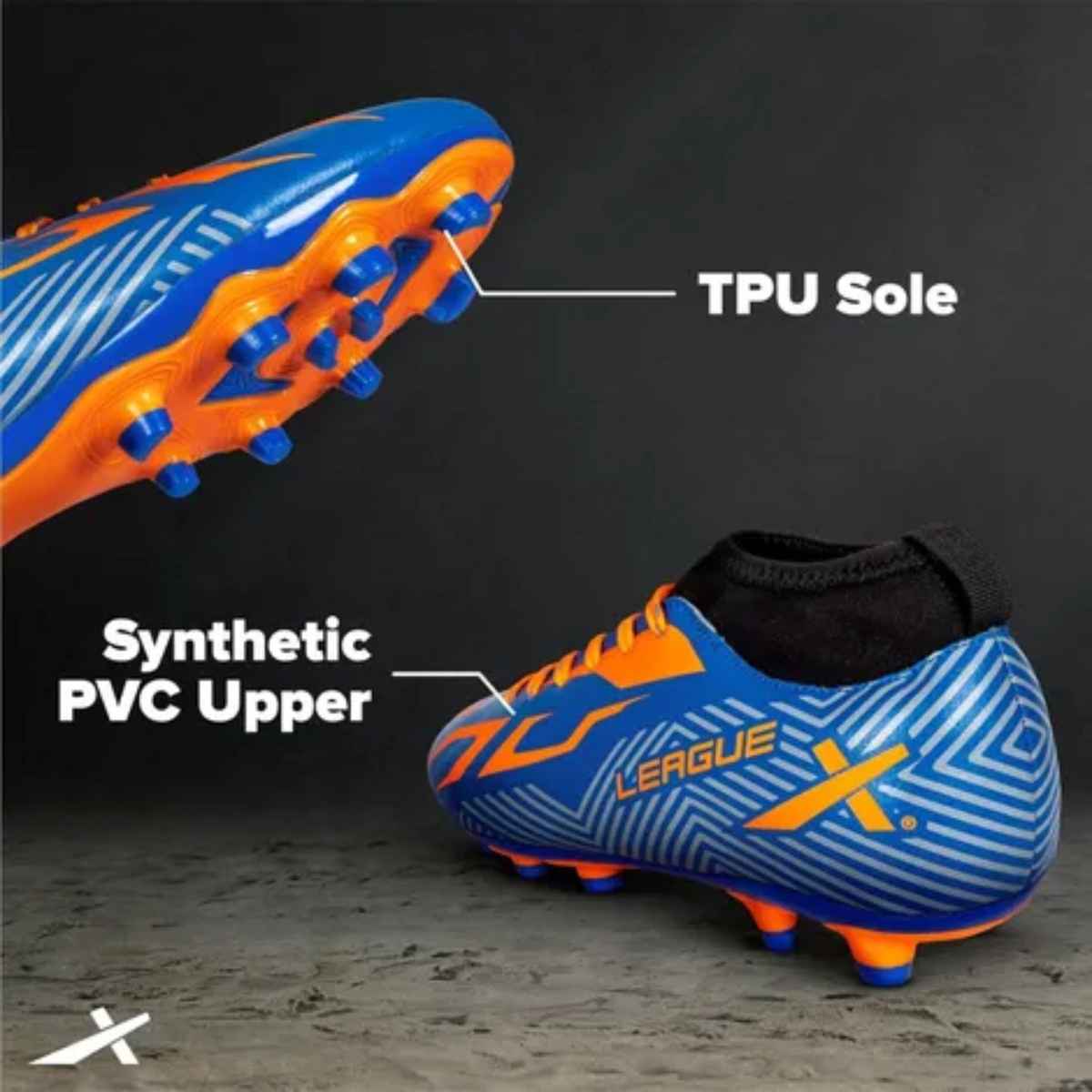 Vector X Men's League Football Shoes With Studs | Blue-Orange - UK 10