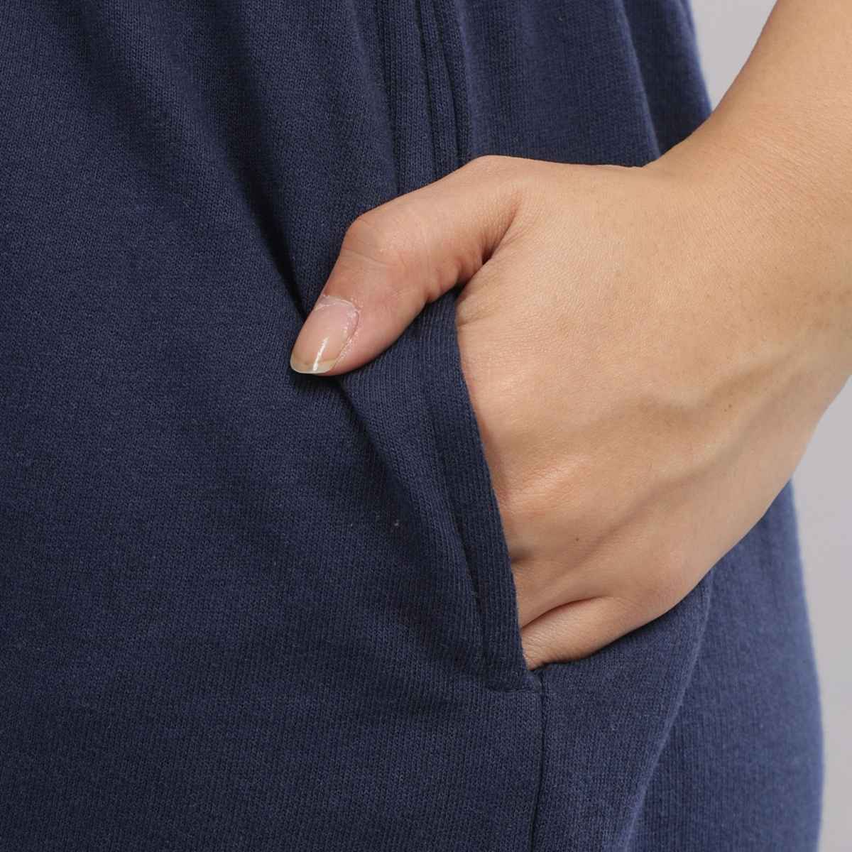 Springman Solid Blue Shorts With Elastic & Drawstring For Women | L