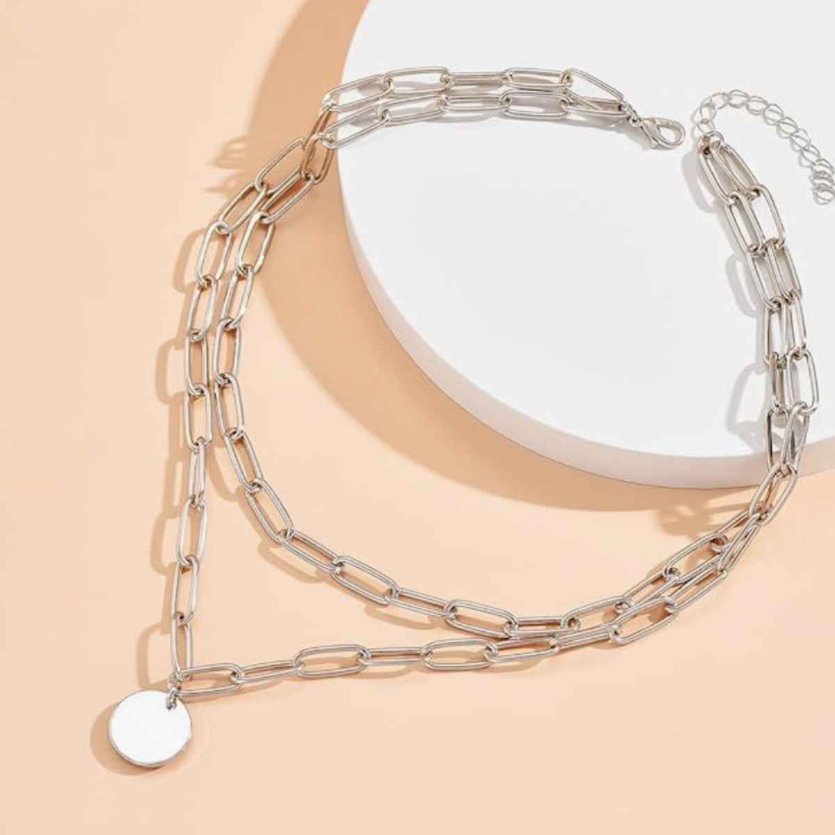 Just Lil Things Chain Link Silver Halo Pendant Silver Necklace | jltzn0013