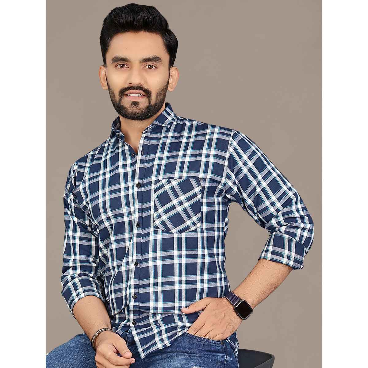 Allan Peter Men's White And Blue Checks Shirt | XXL