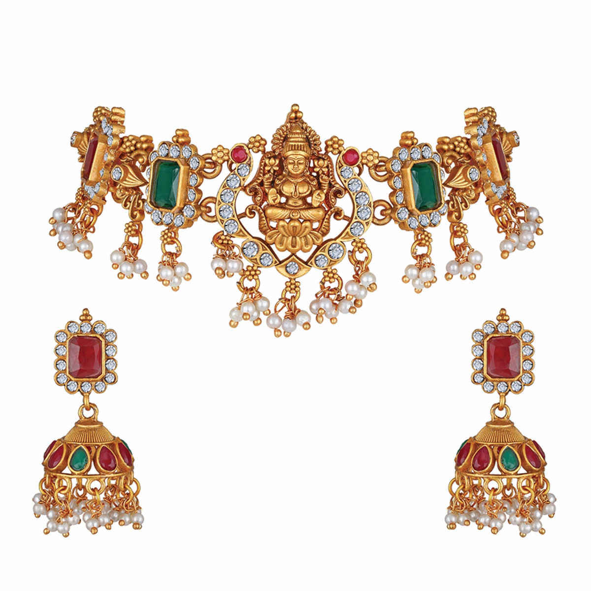 Shining Diva Fashion Stylish Design Pearl Choker Traditional Temple Jewellery Set for Women 13873s