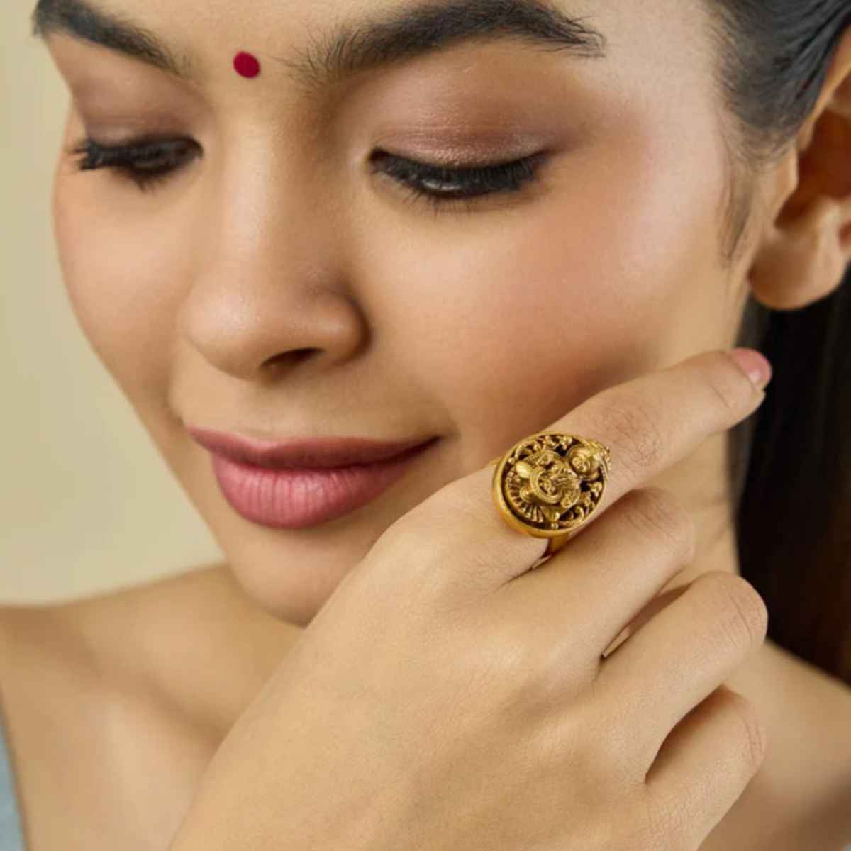 Kushal s Fashion Jewellery Gold -Plated Synthetic Stones Antique Finger Ring | 435972