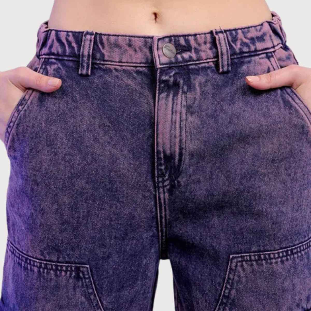 Freehand Women's Street Denim Patch Pocket Multi Pocket Utility Carpenter Denim | Purple - 32