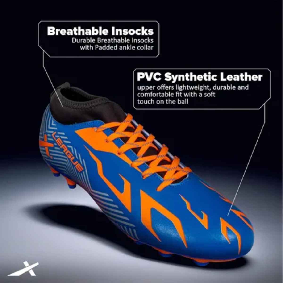 Vector X Men's League Football Shoes With Studs | Blue-Orange - UK 10