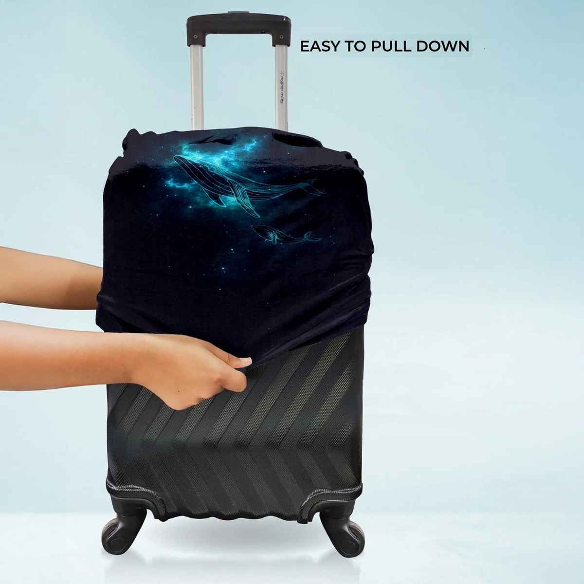 Cortina Elastic Whale Printed Luggage Cover | Blue & Black - M
