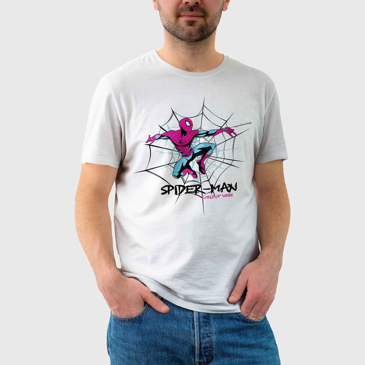 Bonorganik Men's Spiderman Graphic Printed T-shirt | White - L