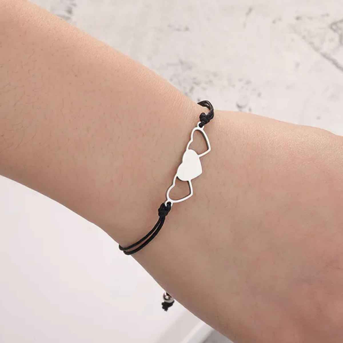 Yellow Chimes Women Set Of 3 Black & Silver-Toned Heart Design Wraparound Bracelet