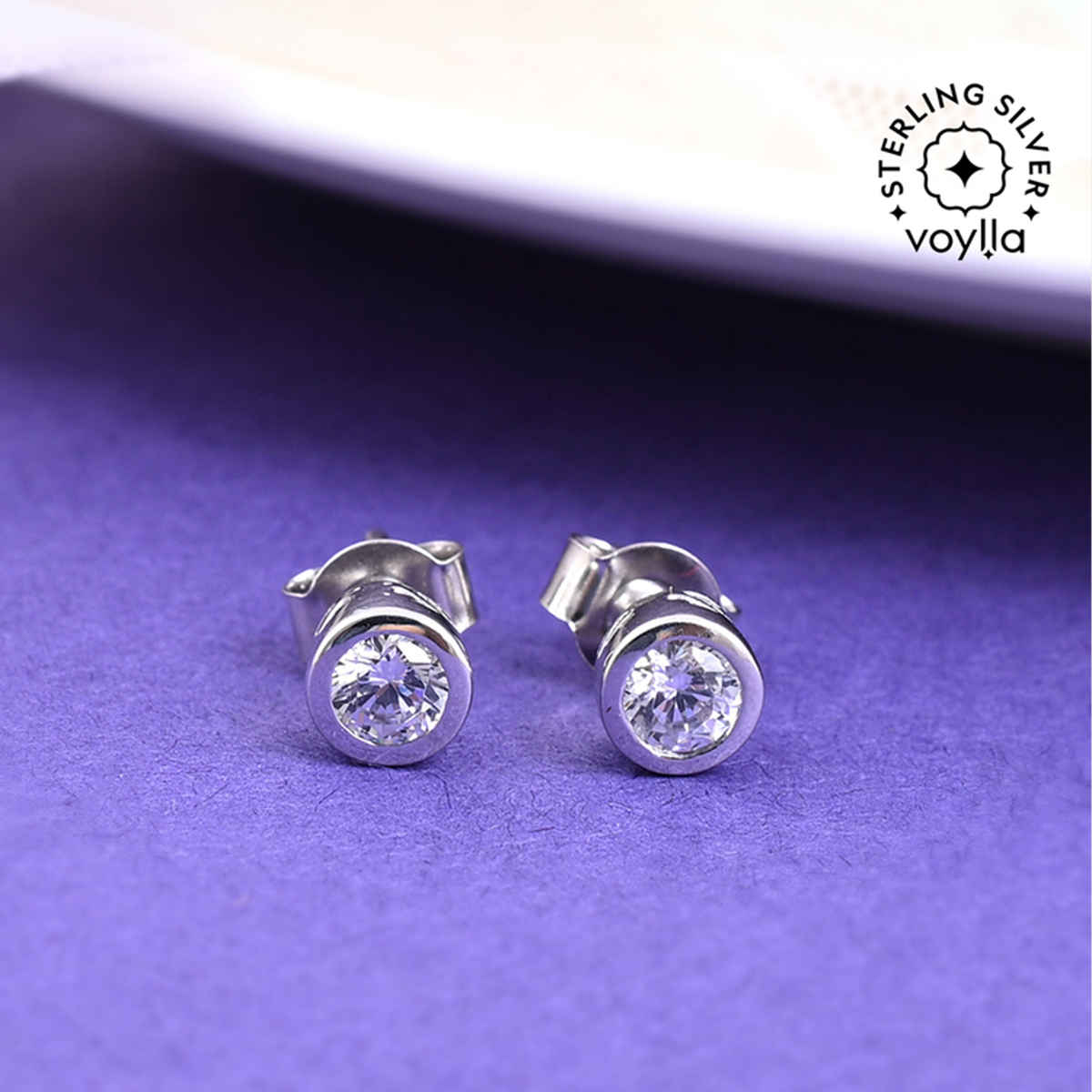Voylla 925 Sterling Silver Cz Stone Embedded Stud Earrings
