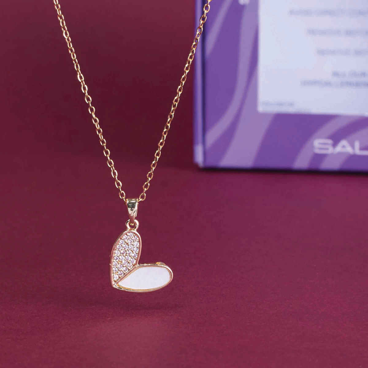 SALTY Haley Studded Heart Necklace Pendant for Women and Girls| Anti-Tarnish | Gold and white