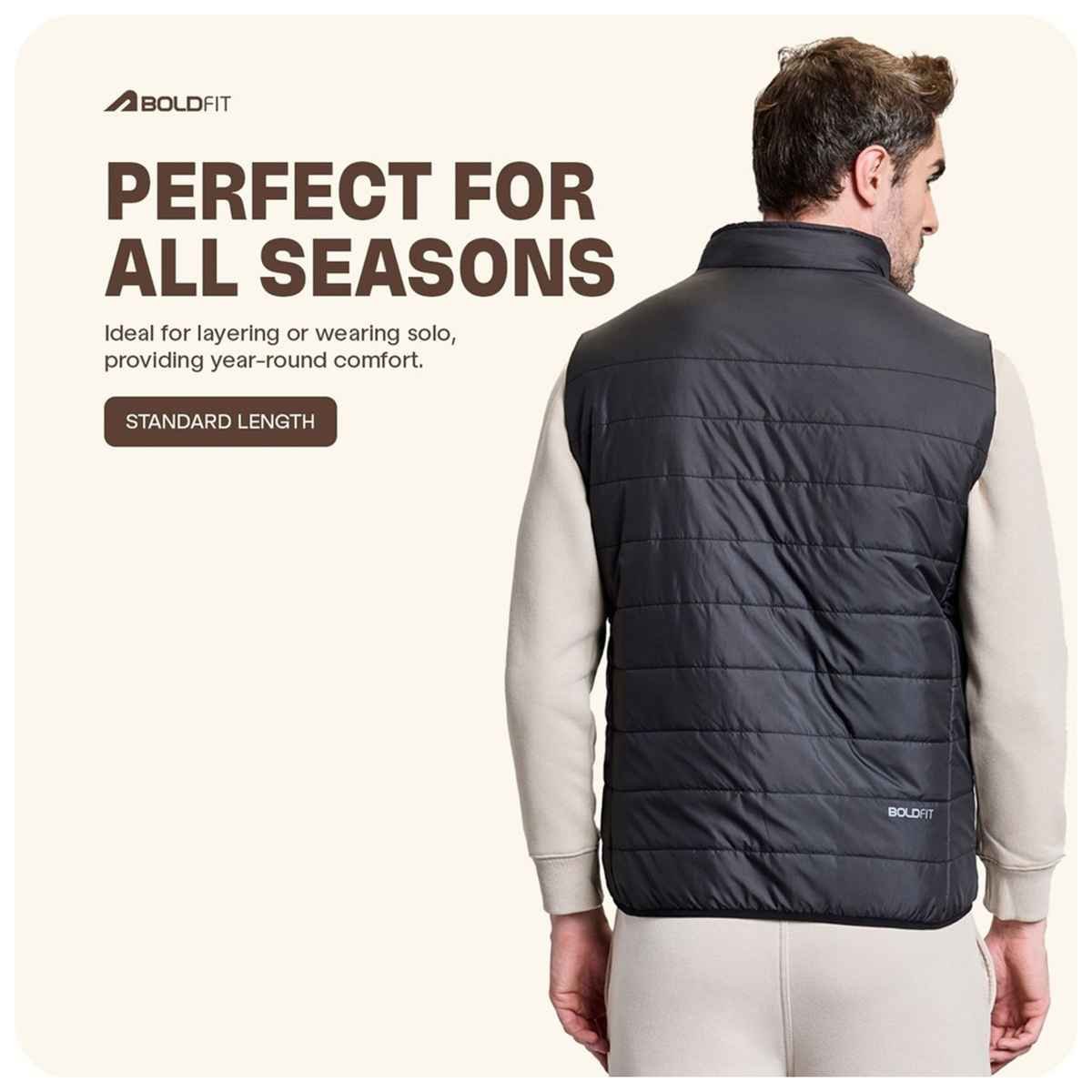 Boldfit Men's Puffer Jacket Sleeveless Winter Bomber Jerkin | Black - S