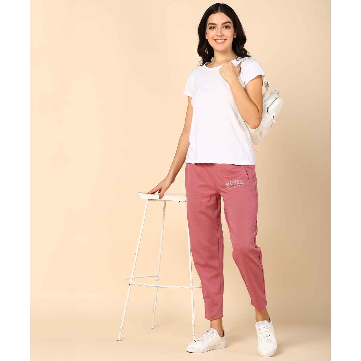 Alan Jones Women's Ankle-Length Cotton Trackpant | Comfort Fit | Heavy GSM Fabric | Pink - XL