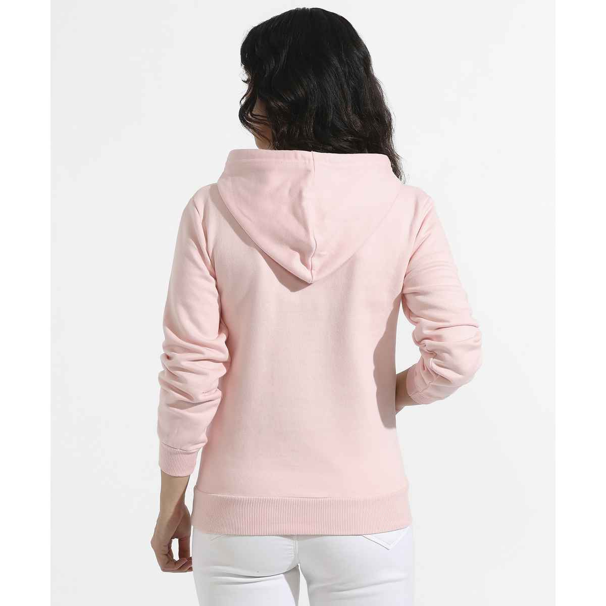 Campus Sutra Women's Zip-Front Hoodie with Ribbed Hem | Light Pink - M