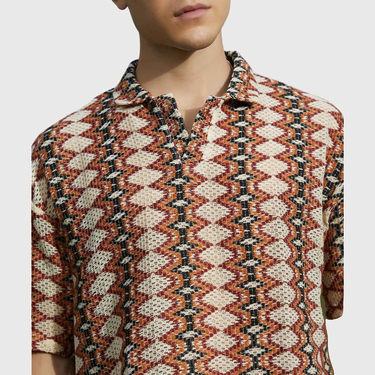 Campus Sutra Men's Nomadic Knit Oversized Shirt | Rust - L