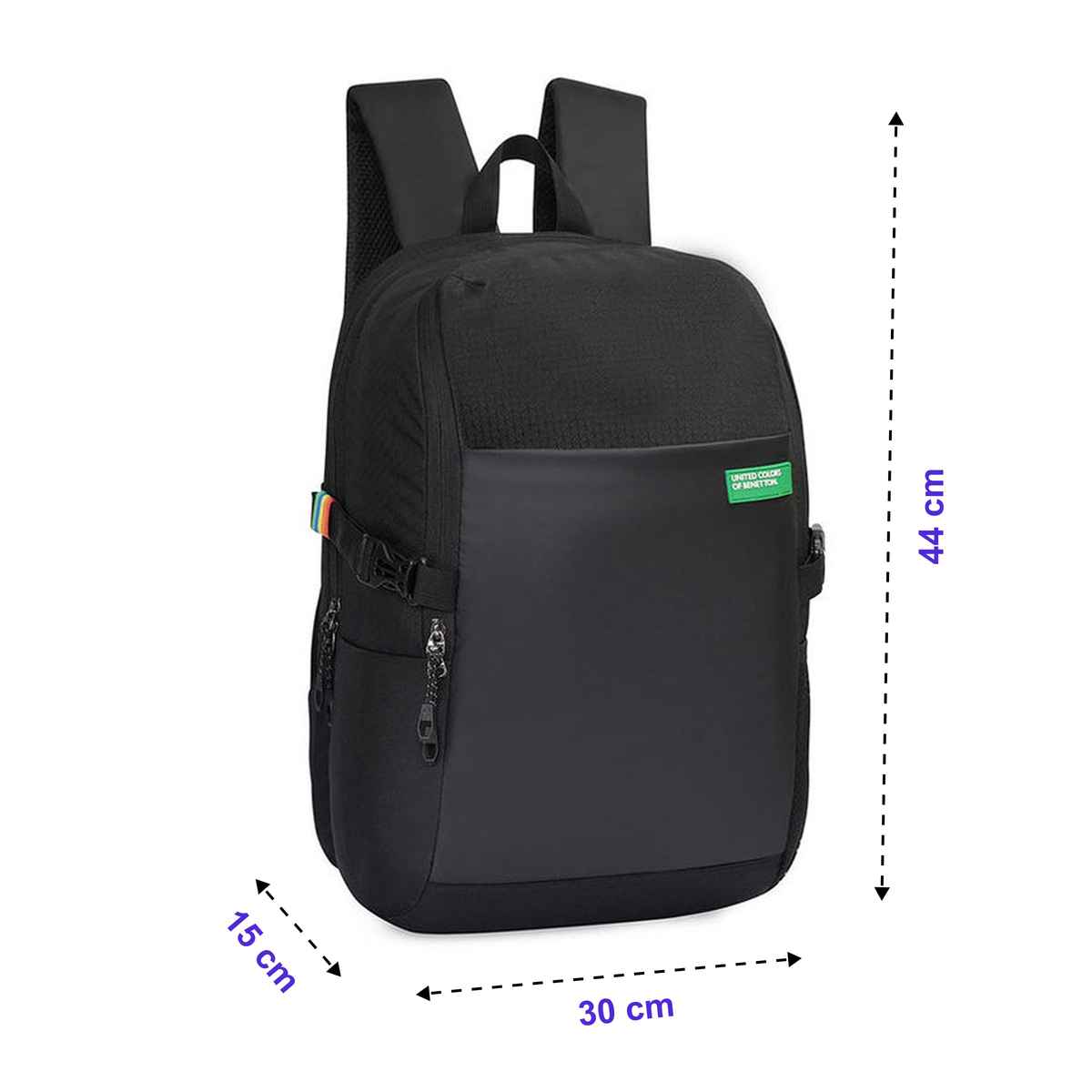 United Colors Of Benetton Unisex Solid Polyester 25 L Laptop Backpack | Black - Free Size
